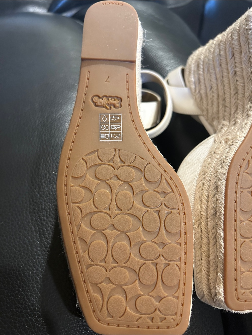 Coach Cream Espadrille Wedge Sandals with Ankle Strap - Picture 9 of 9